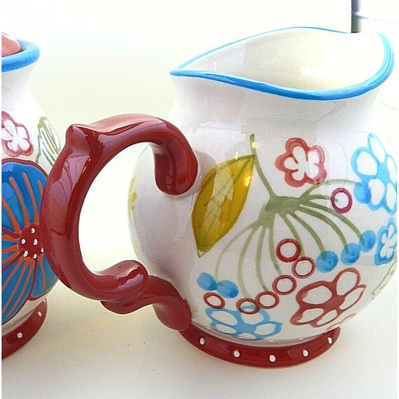 Dutch Wax Vibrant Floral Sugar Bowl and Creamer by Coastline Imports Red Accents - Picture 8 of 9